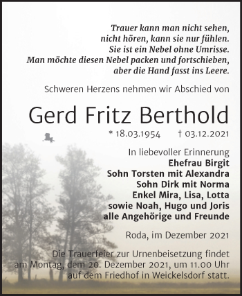 Traueranzeige von Gerd Fritz Berthold von Trauerkombi Zeitz