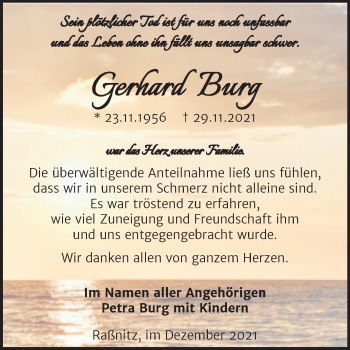Traueranzeige von Gerhard Burg von Trauerkombi Merseburg