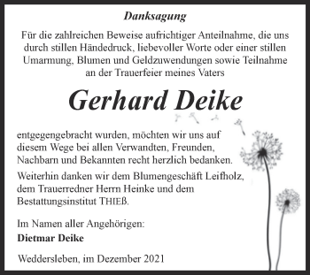 Traueranzeige von Gerhard Deike von Trauerkombi Quedlinburg