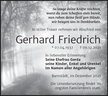 Traueranzeige von Gerhard Friedrich von Trauerkombi Merseburg