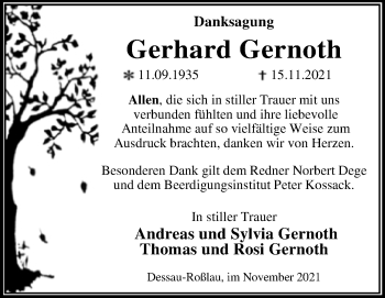 Traueranzeige von Gerhard Gernoth von Trauerkombi Dessau