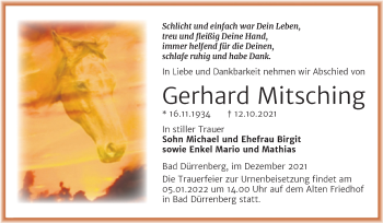Traueranzeige von Gerhard Mitsching von Trauerkombi Merseburg