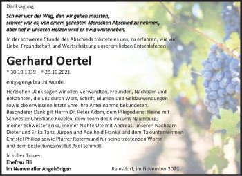Traueranzeige von Gerhard Oertel von Wochenspiegel Naumburg/Nebra