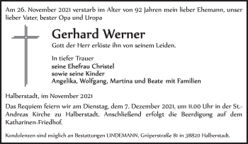 Traueranzeige von Gerhard Werner von Trauerkombi Bitterfeld
