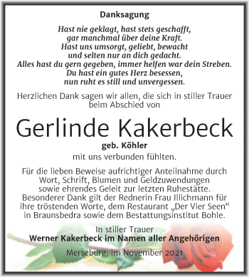 Traueranzeige von Gerlinde Kakerbeck von Trauerkombi Merseburg
