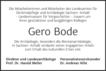 Traueranzeige von Gero Bode von Mitteldeutsche Zeitung Halle/Saalkreis