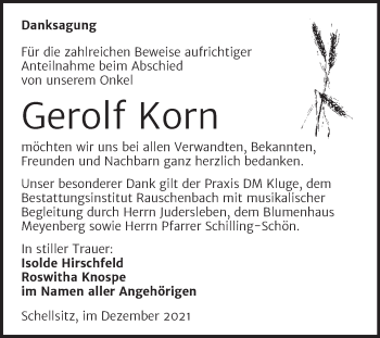 Traueranzeige von Gerolf Korn von Naumburger Tageblatt