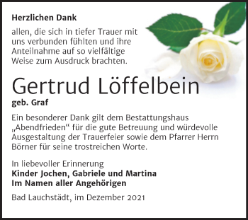 Traueranzeige von Gertrud Löffelbein von Trauerkombi Merseburg