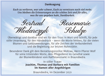 Traueranzeige von Gertrud und Rosemarie  von Trauerkombi Merseburg