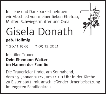 Traueranzeige von Gisela Donath von Mitteldeutsche Zeitung