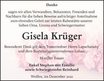 Traueranzeige von Gisela Krüger von Trauerkombi Bitterfeld