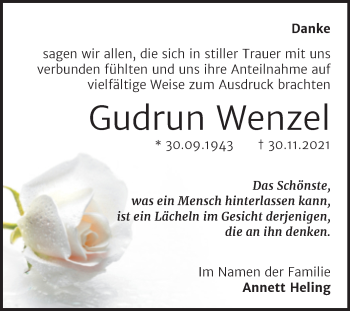Traueranzeige von Gudrun Wenzel von Trauerkombi Weißenfels