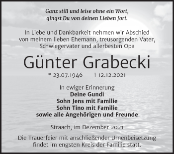 Traueranzeige von Günter Grabecki von Super Sonntag Wittenberg