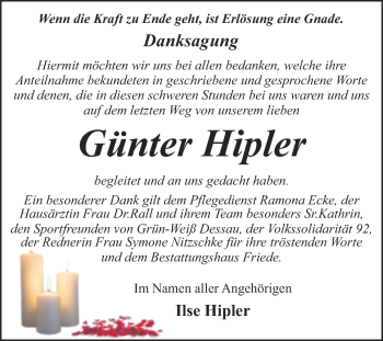 Traueranzeige von Günter Hipler von Trauerkombi Dessau