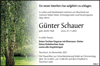Traueranzeige von Günter Schauer von Trauerkombi Weißenfels