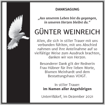 Traueranzeige von Günter Weinreich von Trauerkombi Mansfelder Land