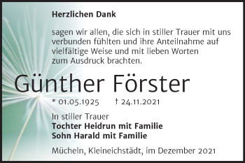 Traueranzeige von Günther Förster von Trauerkombi Merseburg