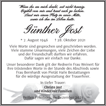 Traueranzeige von Günther Jost von Mitteldeutsche Zeitung Halle/Saalkreis