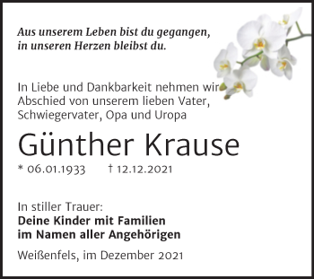 Traueranzeige von Günther Krause von Trauerkombi Weißenfels