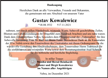 Traueranzeige von Gustav Kowalewicz von Wochenspiegel Naumburg/Nebra
