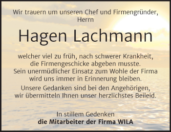 Traueranzeige von Hagen Lachmann von Super Sonntag Zeitz