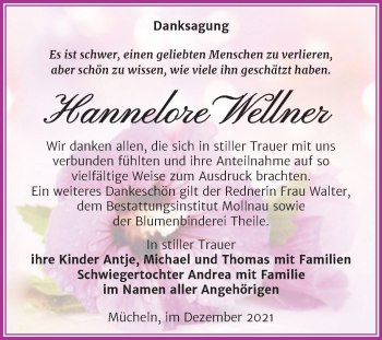 Traueranzeige von Hannelore Wellner von Trauerkombi Merseburg