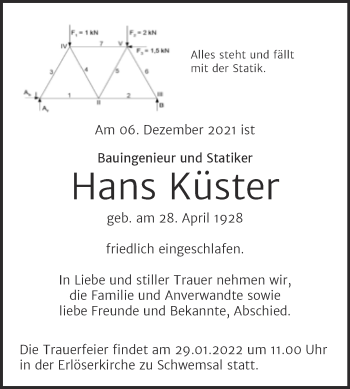 Traueranzeige von Hans Küster von Trauerkombi Bitterfeld