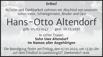 Traueranzeige von Hans-Otto Altendorf von Mitteldeutsche Zeitung Halle/Saalkreis