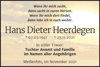 Traueranzeige von Hans Dieter Heerdegen von Wochenspiegel Weißenfels