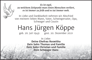 Traueranzeige von Hans Jürgen Köppe von Trauerkombi Wittenberg
