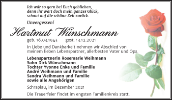 Traueranzeige von Hartmut Wünschmann von Trauerkombi Merseburg