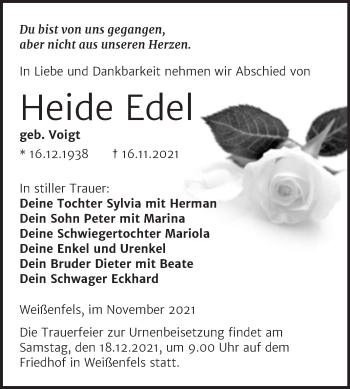 Traueranzeige von Heide Edel von Trauerkombi Weißenfels