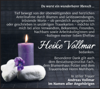 Traueranzeige von Heike Vollmar von Trauerkombi Merseburg
