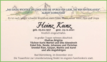 Traueranzeige von Heinz Kunz von Trauerkombi Merseburg