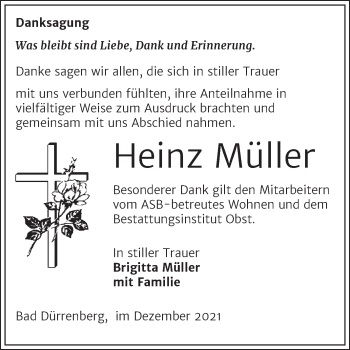 Traueranzeige von Heinz Müller von Trauerkombi Merseburg