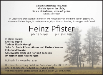 Traueranzeige von Heinz Pfister von Trauerkombi Merseburg