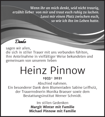 Traueranzeige von Heinz Pinnow von Trauerkombi Quedlinburg