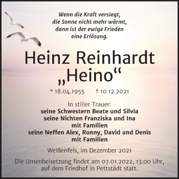 Traueranzeige von Heinz Reinhardt von Trauerkombi Weißenfels