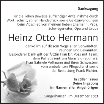 Traueranzeige von Heinz Otto Hermann von Trauerkombi Sangerhausen