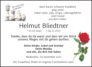 Traueranzeige von Helmut Bliedtner von Trauerkombi Weißenfels