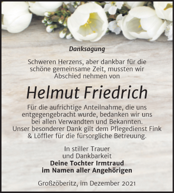 Traueranzeige von Helmut Friedrich von Trauerkombi Bitterfeld