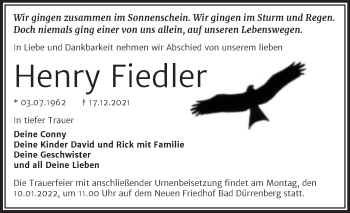 Traueranzeige von Henry Fiedler von Trauerkombi Merseburg