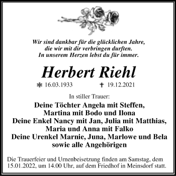 Traueranzeige von Herbert Riehl von Trauerkombi Dessau