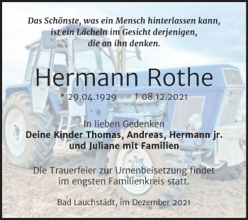 Traueranzeige von Hermann Rothe von Trauerkombi Merseburg