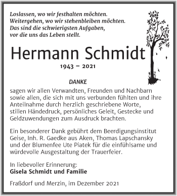 Traueranzeige von Hermann Schmidt von Trauerkombi Köthen