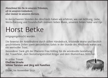 Traueranzeige von Horst Betke von Trauerkombi Wittenberg