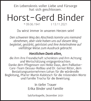 Traueranzeige von Horst-Gerd Binder von Trauerkombi Bitterfeld