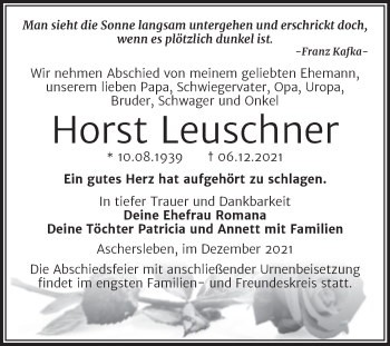 Traueranzeige von Horst Leuschner von Trauerkombi Aschersleben