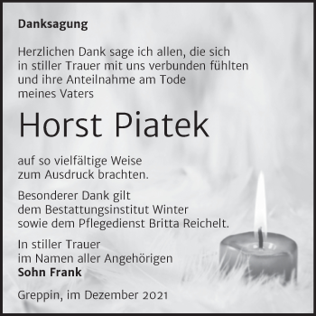 Traueranzeige von Horst Piatek von Trauerkombi Bitterfeld