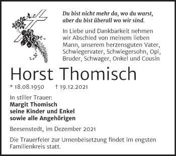 Traueranzeige von Horst Thomisch von Mitteldeutsche Zeitung Halle/Saalkreis